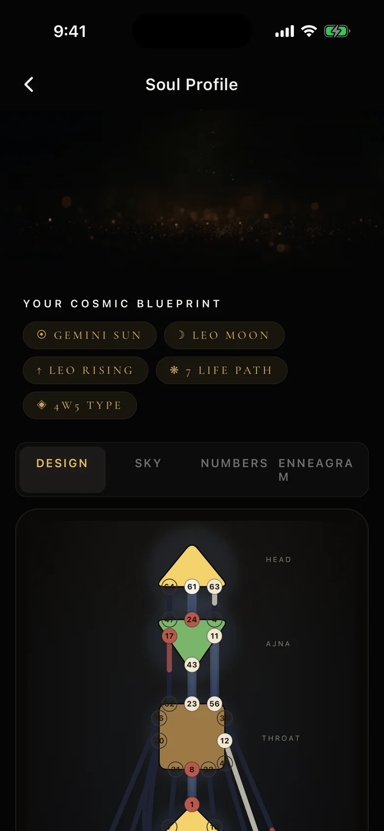Your cosmic blueprint in SOL: sun, moon, rising, life path and type in one place